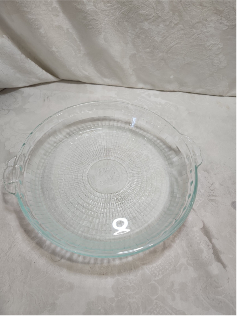 Pyrex 229 Pie Plate Basketweave Textured Deep Dish Clear 10 Inch